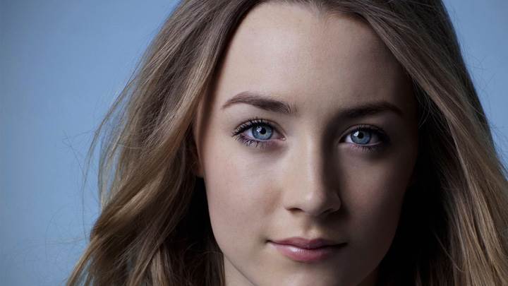 Saoirse Ronan Looking At Camera Front Face Closeup N Blue Background